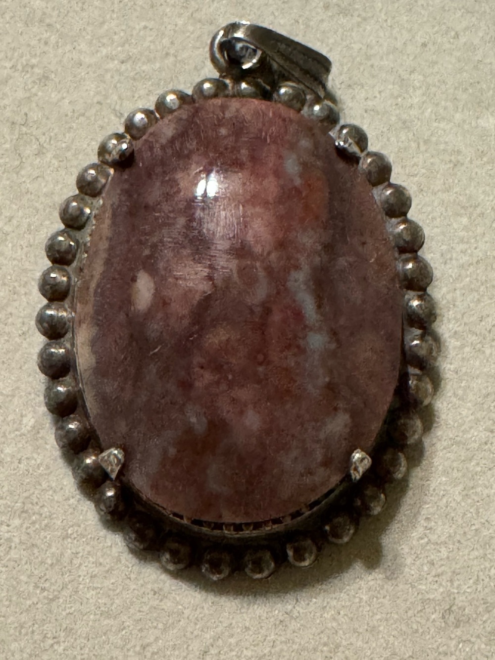 Purple Jasper Oval Pendant Necklace - vintage sterling silver